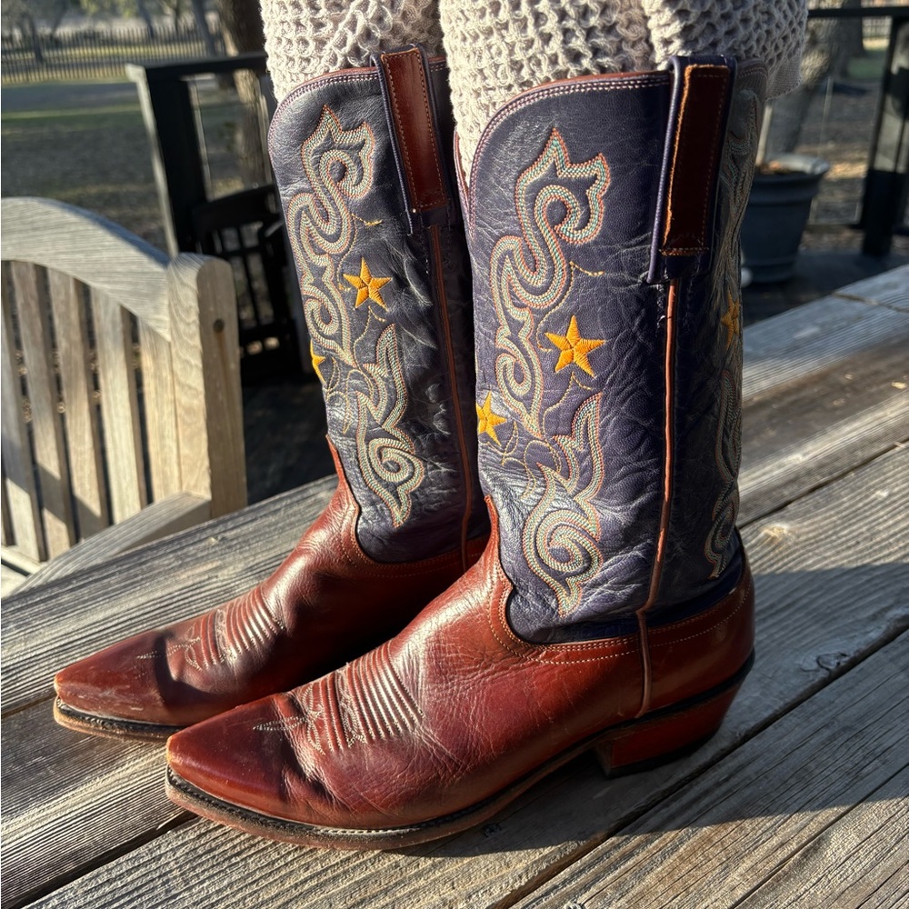 Lucchese Western Cowboy Leather Boots - Women’s size 10 D.  Blue with Stars